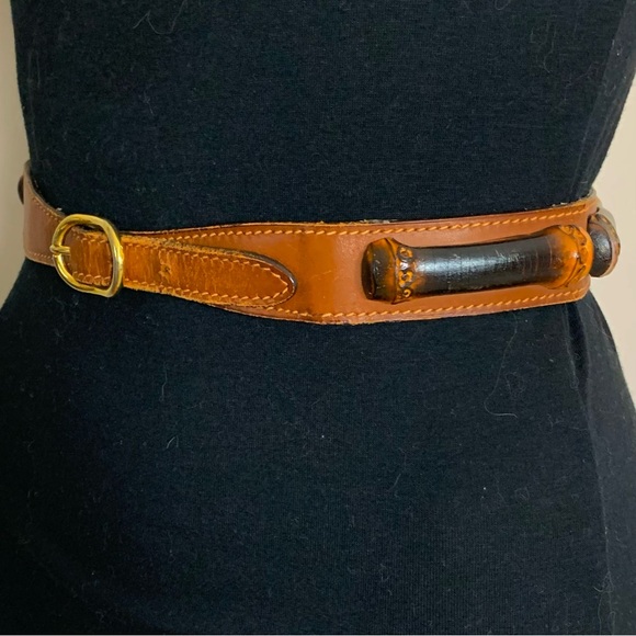 AUTHENTIC Women's VINTAGE GUCCI Brown LEATHER & BAMBOO Designer WAIST BELT Italy - Picture 2 of 7
